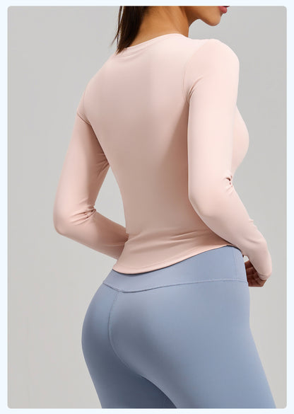 Women's New Long Sleeve Sports Top, Naked Feeling Slim Fit Running Shirt, Built-in Bra Yoga Workout Tee