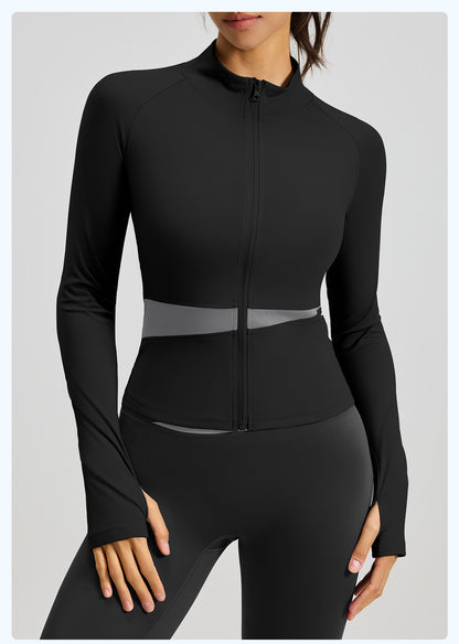 Women's Color Block Yoga Jacket, High Neck Slim Fit Naked Feeling Workout Top