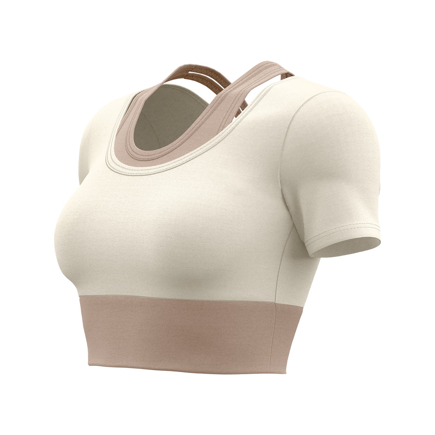 Women's Color Block Fake Two-Piece Yoga Short Sleeve, Breathable Shockproof Sports Top with Built-in Bra Pad, Fitness Workout Training Shirt