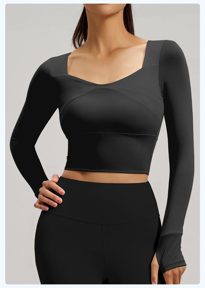 Women's Spliced Long Sleeve Yoga Top with Built-in Bra Pad, Breathable Slim Fit Sports Workout Shirt for Running Fitness