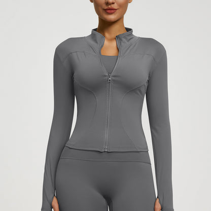 Women’s Zipper Yoga Jacket, Long Sleeve Sports Top for Running & Fitness Training