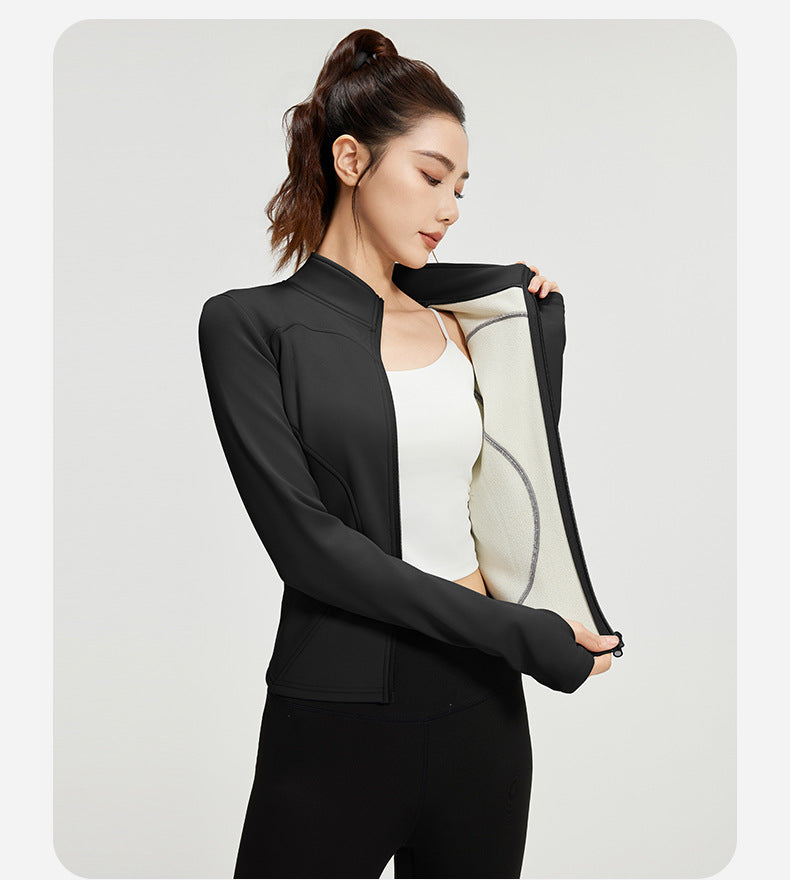 Women’s Winter Thermal Yoga Jacket – Thick Fleece Lined Slim Fit Sports Coat for Fitness, Running & Workout