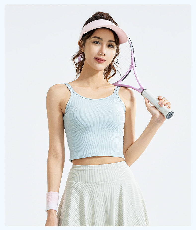 New Striped Yoga Tank Top for Women, High Elastic & Breathable, U-Shaped Beauty Back with Fixed Bra Pads Sports Bra