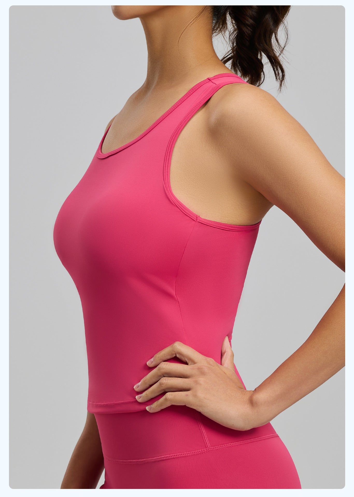 Peach Hip Yoga Tank Top, One-piece Fixed Cup Crew Neck Slim Anti-chafing Sports Vest