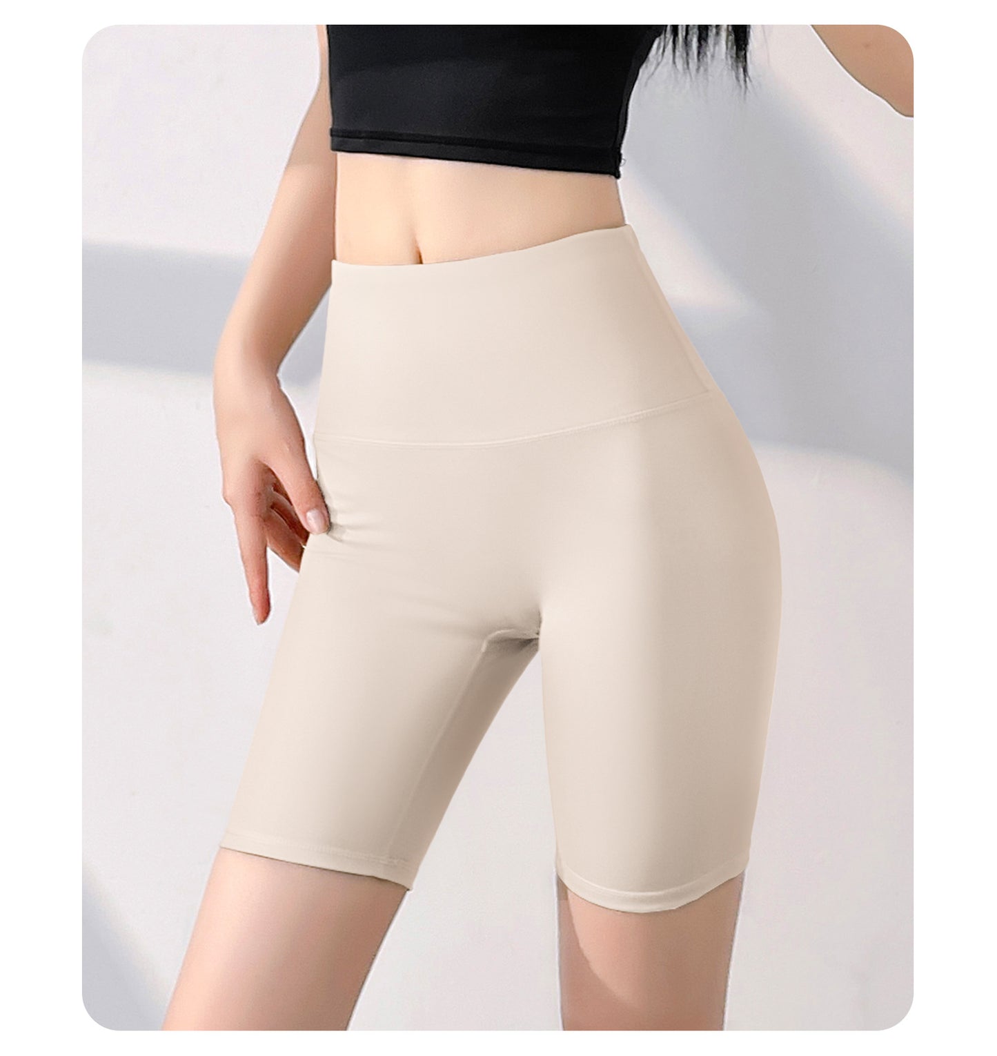 Women's No Camel Toe Yoga Shorts, High Waist Butt Lifting Five-Pocket Length Pants, Naked Feeling Workout Shorts