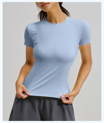 Women's Slim Fit Yoga Short Sleeve Top, Lightweight Stretch Sports T-Shirt, Breathable Activewear Ideal for Running, Gym Fitness and Daily Workout
