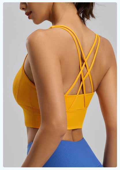 Women’s Striped Compression Fitted Sports Bra Vest, Integrated Contour Cups Cutout Racerback Active Tank for Yoga & Fitness Workouts
