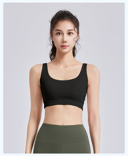 Striped U-Neck Yoga Bra - Dopamine Color, High-Impact Shockproof, Push-Up & Underarm Bulge Control Sports Bra
