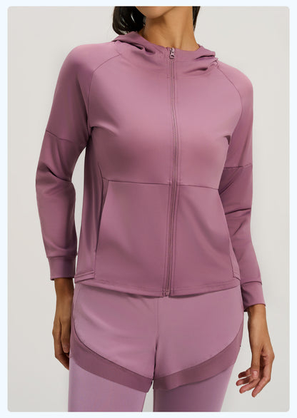 Loose Hooded Cardigan, Yoga & Sports Wear, Zipper Running Jacket for Women