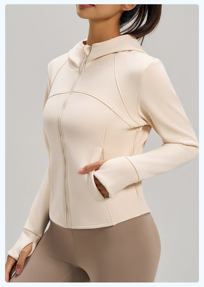 Women's Winter Fleece Lined Thick Sports Jacket, Loose Hooded Casual Yoga Coat with Pockets