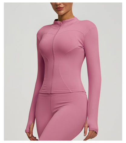 Women’s Zipper Yoga Jacket, Long Sleeve Sports Top for Running & Fitness Training