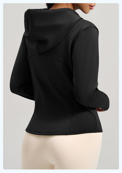 Women's Winter Fleece Lined Thick Sports Jacket, Loose Hooded Casual Yoga Coat with Pockets