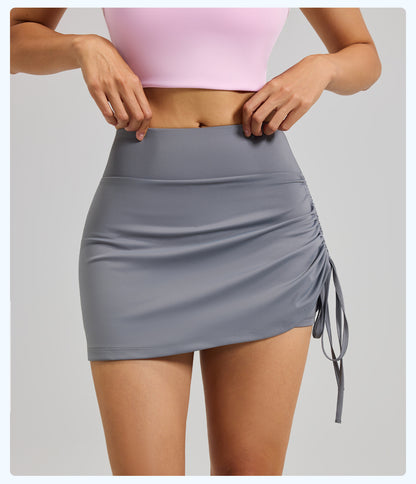 New Ruched Sports Skort Women, High Waist Anti-Exposure Running Shorts, 2-in-1 Short Yoga Skort