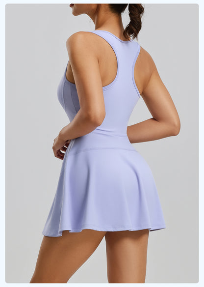 Women's Zipper Sports Dress, Anti-Exposure Lining, Outdoor Running Workout Fitness Yoga Dress