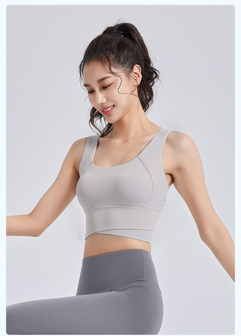 High Waist Cross-Back Sports Bra for Women, Shock Absorption & Push Up Workout Tank Top for Yoga & Running