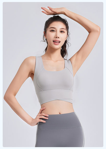 High Waist Cross-Back Sports Bra for Women, Shock Absorption & Push Up Workout Tank Top for Yoga & Running