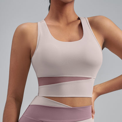 Women’s Color Block Sports Bra Tank Top, Stable Containment Fit Athletic Workout Top for Running & Fitness Training