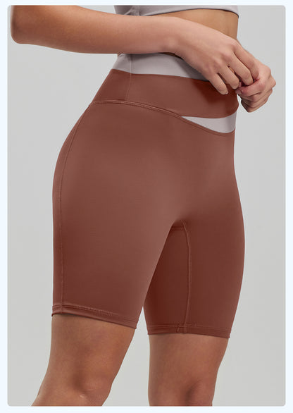 Color Block No VPL Yoga Shorts, High Elastic Slim Fit 5 Inch Biker Shorts for Fitness & Running