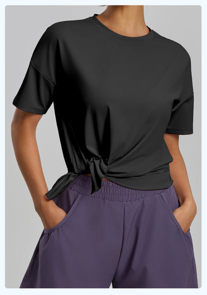 New Women's Split Hem Loose Long Sleeve Yoga Top, Casual Yoga Shirt for Running, Training & Fitness