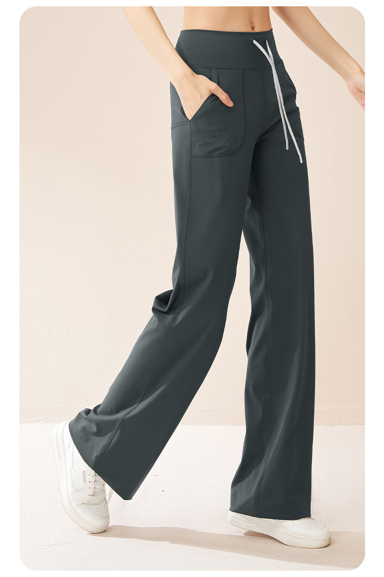 Women's High Waist Drawstring Wide Leg Yoga Pants, Loose Straight Hip Lifting Casual Sports Fitness Trousers