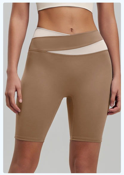 Color Block No VPL Yoga Shorts, High Elastic Slim Fit 5 Inch Biker Shorts for Fitness & Running