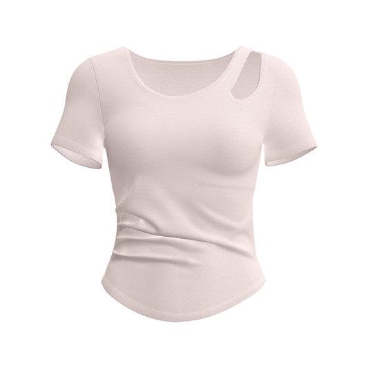 Women's Slimming Ruched Yoga Short Sleeve – Built-in One-Piece Cup Bra Pad, Summer Workout Fitness Top