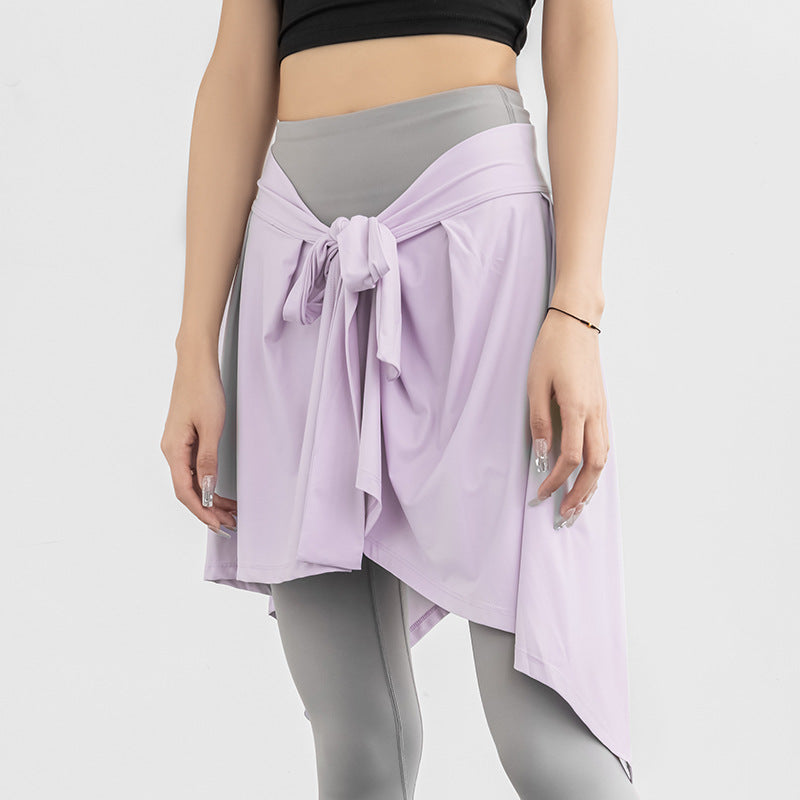 Women’s Anti-Exposure Yoga Skort with Tie Wrap – 2-in-1 Flared Skirt for Dance, Ballet & Fitness