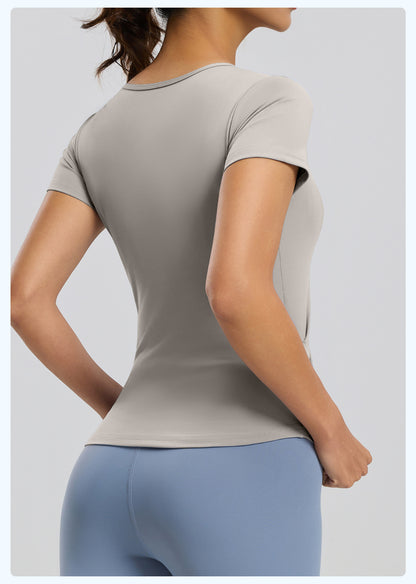 Women's V-Neck Ruched Yoga Short Sleeve – Naked Feel, Quick-Dry, Workout Running Top