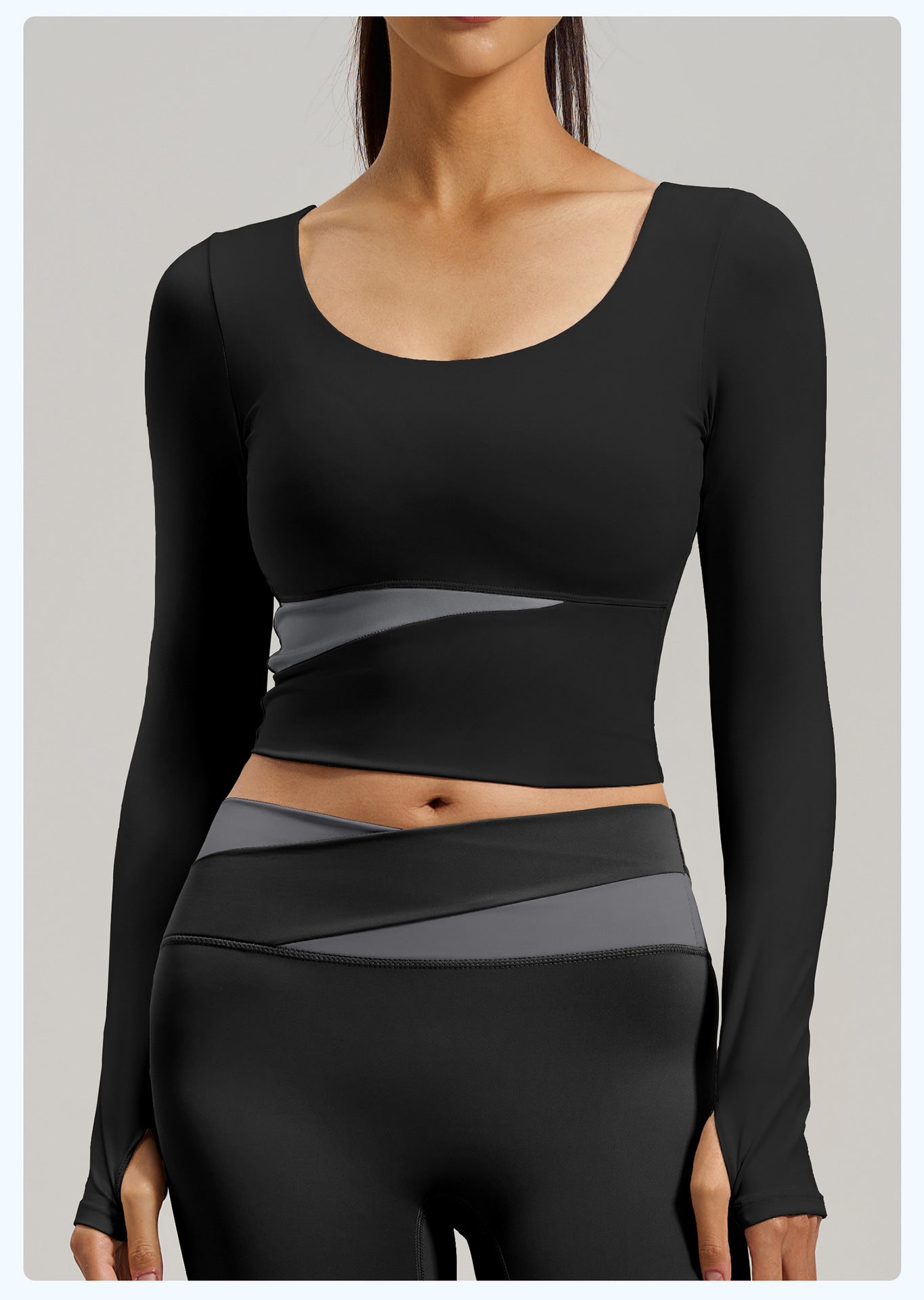 Women's Peach Color Block Long Sleeve Yoga Top, Naked Feel Slim Fit Sports Running Workout Shirt