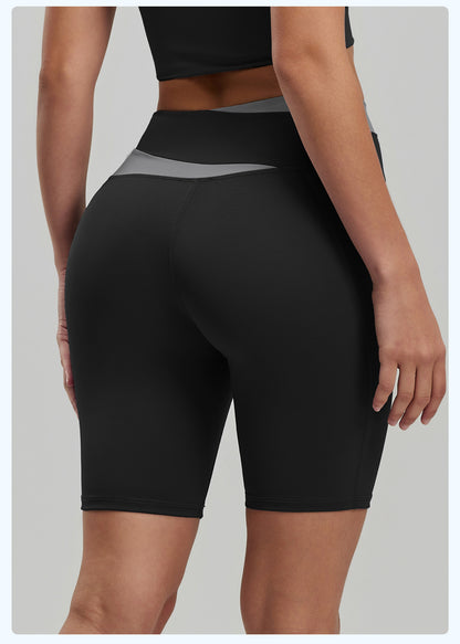 Color Block No VPL Yoga Shorts, High Elastic Slim Fit 5 Inch Biker Shorts for Fitness & Running