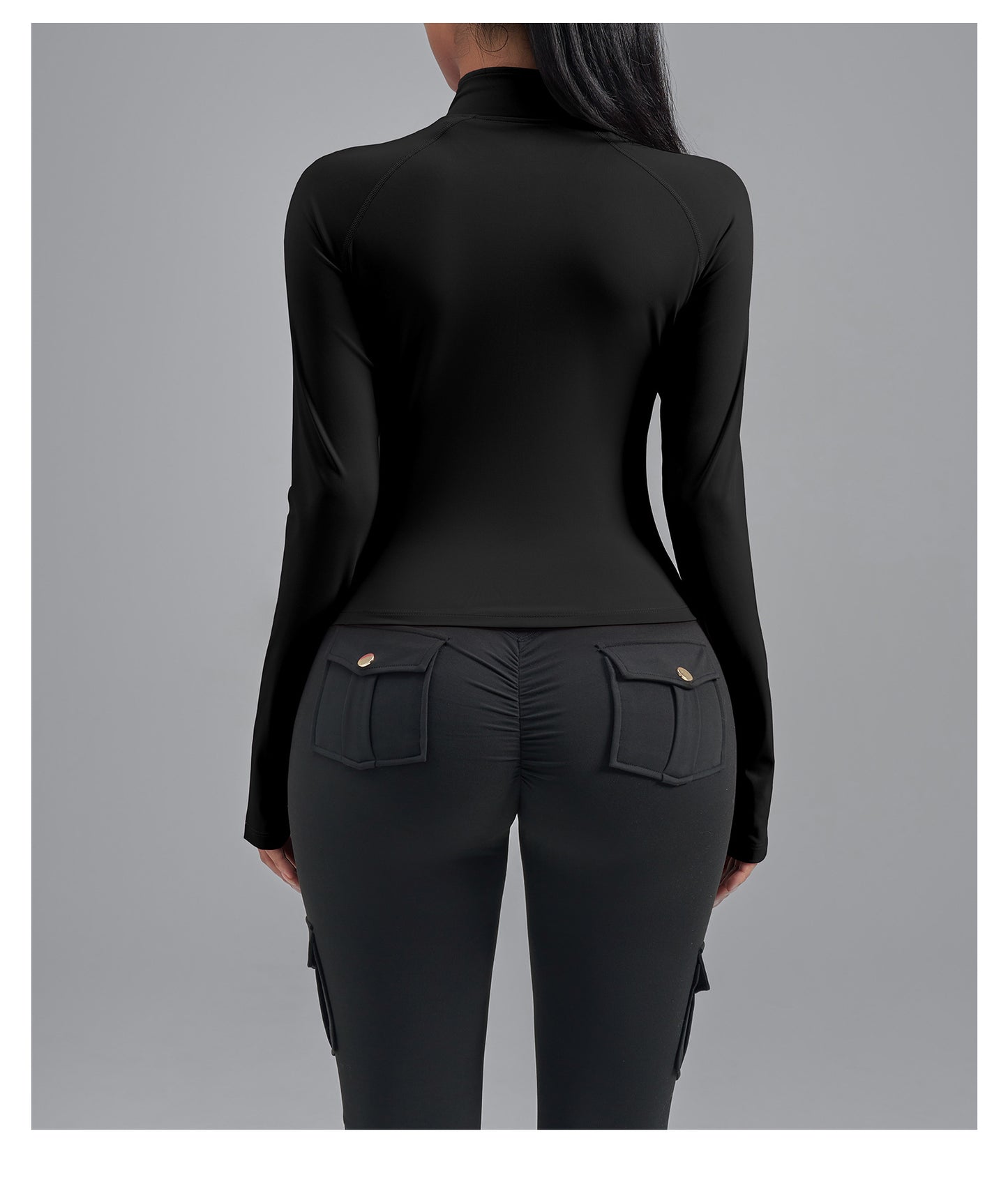 Plus Size Zip Up Sports Jacket, Stretch Slim Fit Yoga Top, Euro Size Figure-Flattering Long Sleeve Workout Coat for Women