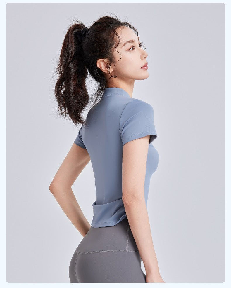 New Chinese Style Yoga Short Sleeve for Women, Frog Button Traditional Sports Top, Summer Chinese-Chic Yoga Wear