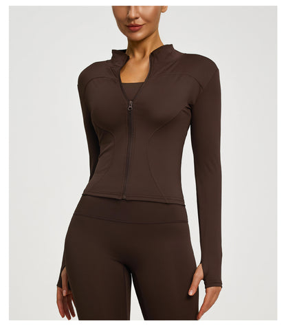 Women’s Zipper Yoga Jacket, Long Sleeve Sports Top for Running & Fitness Training