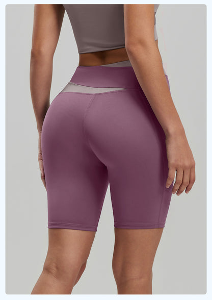 Color Block No VPL Yoga Shorts, High Elastic Slim Fit 5 Inch Biker Shorts for Fitness & Running