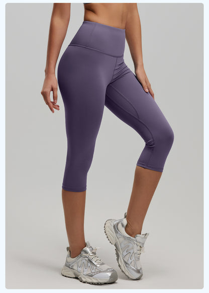 Women's High Waist 7/8 Fitness Pants, Elastic Hip Lifting Yoga Capris, Peach Butt Tight Sports Leggings