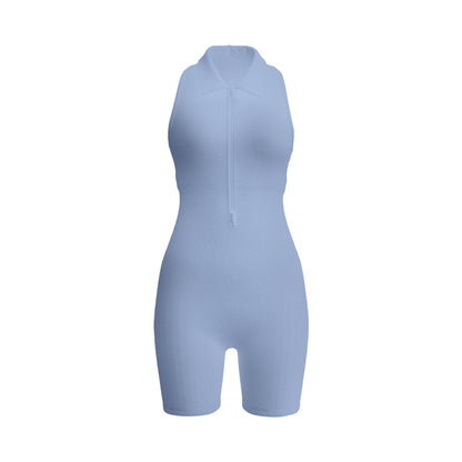 Zip Collar Beauty Back Sports Jumpsuit, Peach Hip Yoga One-piece Shorts for Women