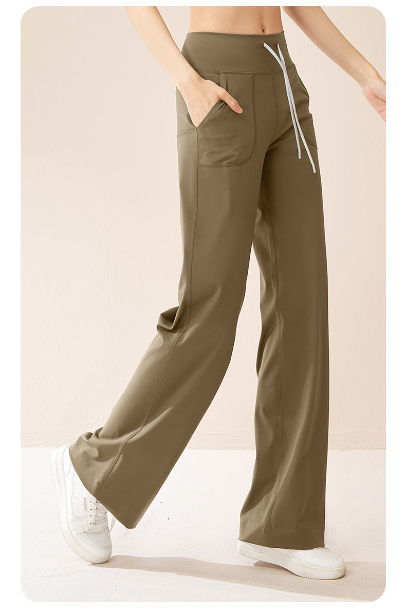 Women's High Waist Drawstring Wide Leg Yoga Pants, Loose Straight Hip Lifting Casual Sports Fitness Trousers