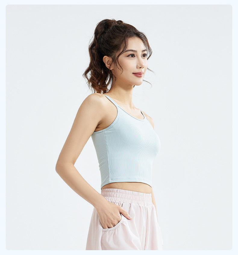 New Striped Yoga Tank Top for Women, High Elastic & Breathable, U-Shaped Beauty Back with Fixed Bra Pads Sports Bra