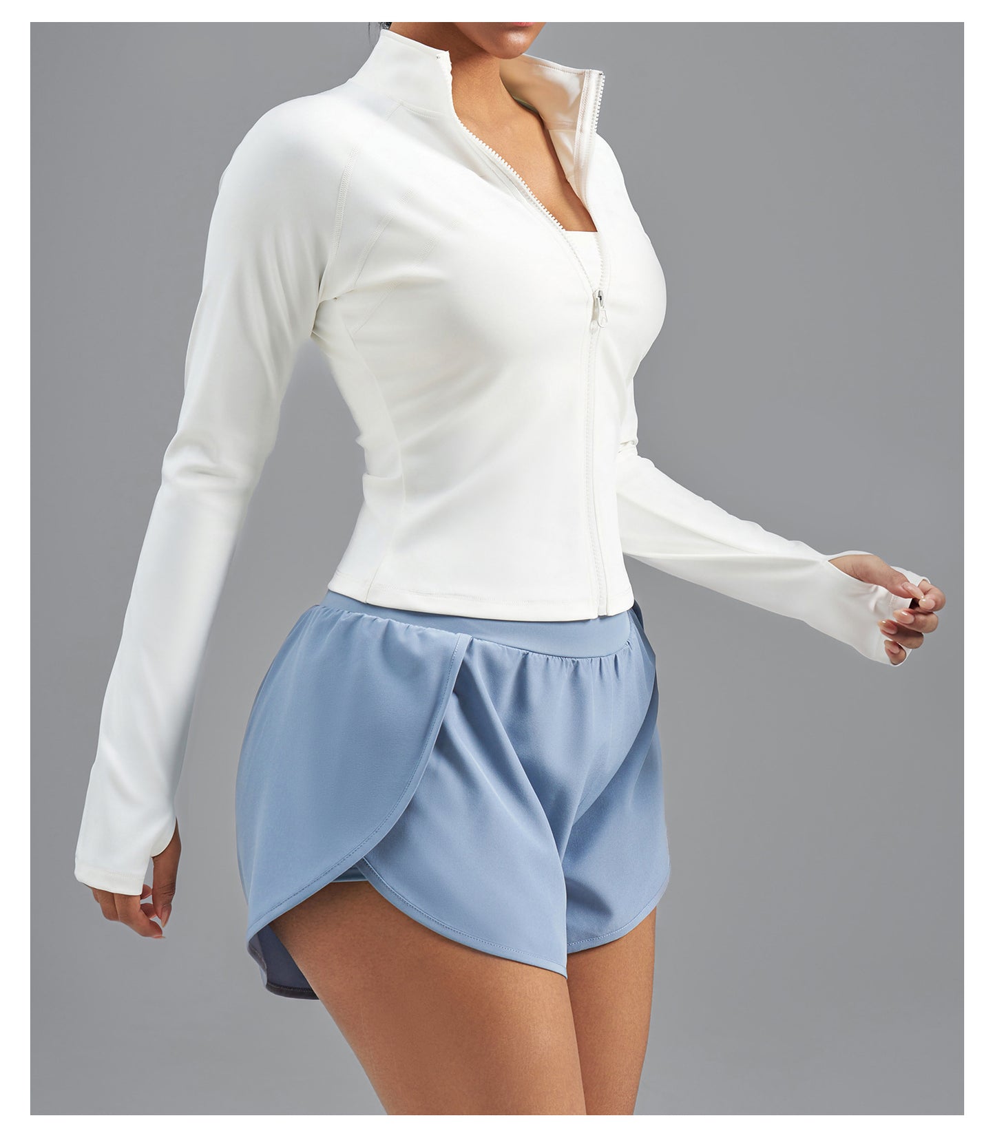 Plus Size Zip Up Sports Jacket, Stretch Slim Fit Yoga Top, Euro Size Figure-Flattering Long Sleeve Workout Coat for Women