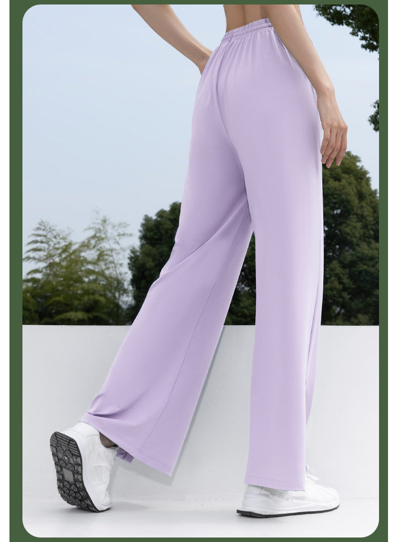 Women's Sun Protection High-Waist Wide Leg Pants, Ice-Silk Bare Feel High-Elastic Flare Sports Pants, UV Protection Trousers