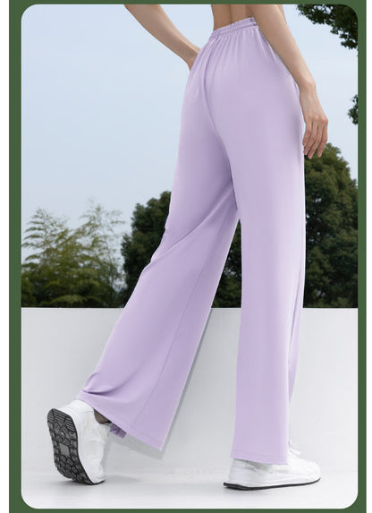 Women's Sun Protection High-Waist Wide Leg Pants, Ice-Silk Bare Feel High-Elastic Flare Sports Pants, UV Protection Trousers
