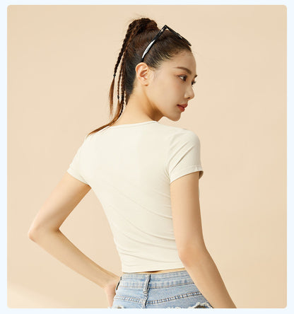 New Summer Women Striped Sports Short Sleeve T-Shirt, Breathable Slim Fit Stretch Yoga Athletic Top, Sweat-Wicking Fitness Activewear for Running, Gym Training & Daily Casual Wear