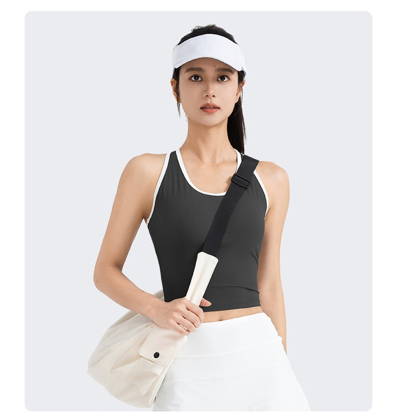 New Striped Ribbed Sports Tank for Women, Built-in Padded Bra, Slim Fit Beauty Back Design, Ideal for Fitness & Yoga