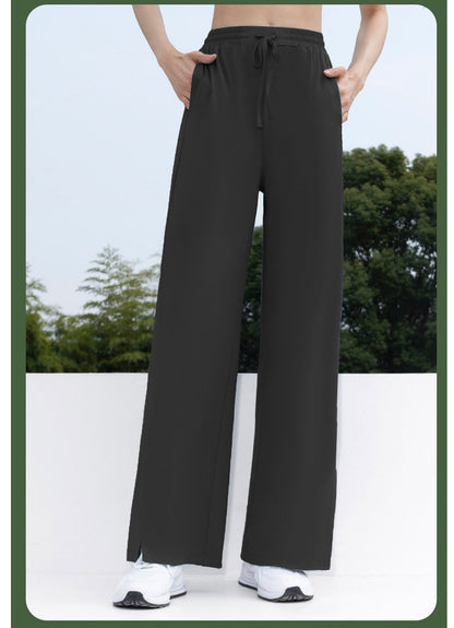 Women's Sun Protection High-Waist Wide Leg Pants, Ice-Silk Bare Feel High-Elastic Flare Sports Pants, UV Protection Trousers