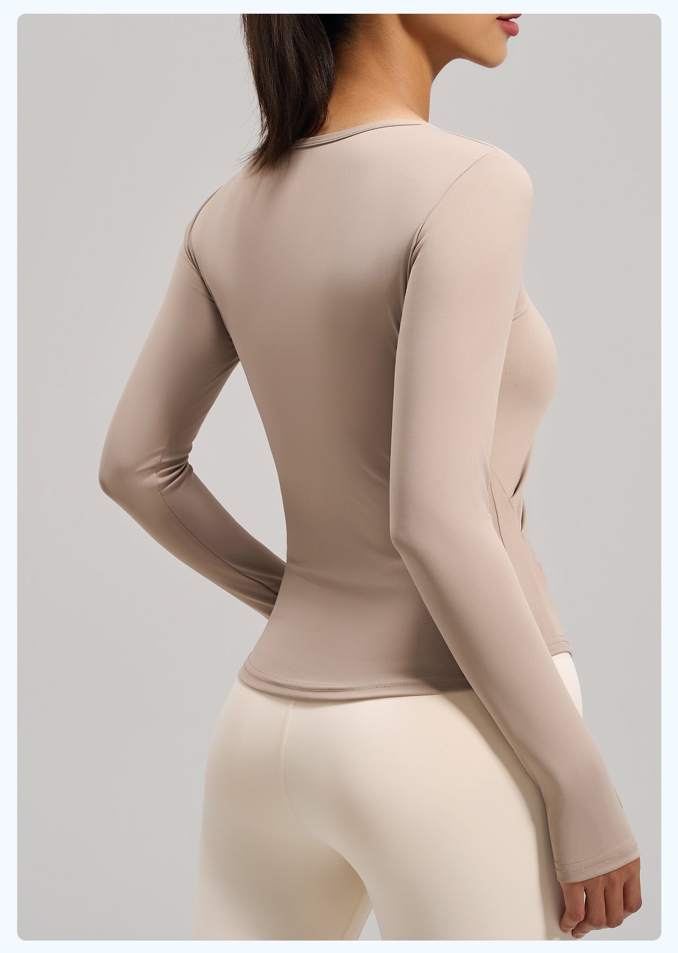V-neck Long Sleeve Naked Feel Yoga Top, Ruched Waist Slim Fit Tight Sports Workout Shirt