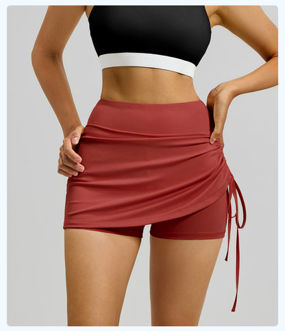 New Ruched Sports Skort Women, High Waist Anti-Exposure Running Shorts, 2-in-1 Short Yoga Skort