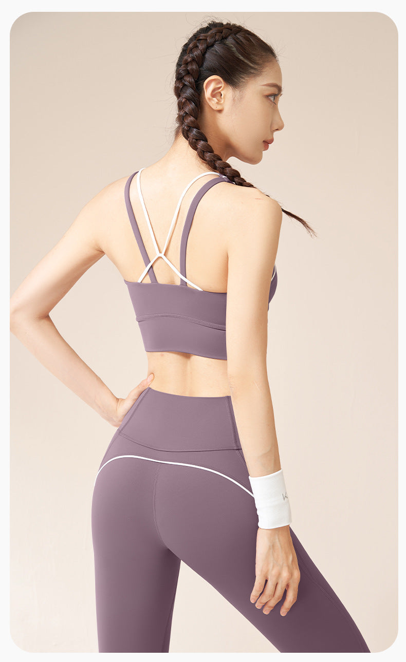 Women's Line Design Beauty Back Yoga Sports Bra, High Elastic Shockproof Yoga Workout Bra