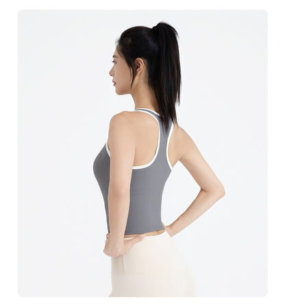 New Striped Ribbed Sports Tank for Women, Built-in Padded Bra, Slim Fit Beauty Back Design, Ideal for Fitness & Yoga