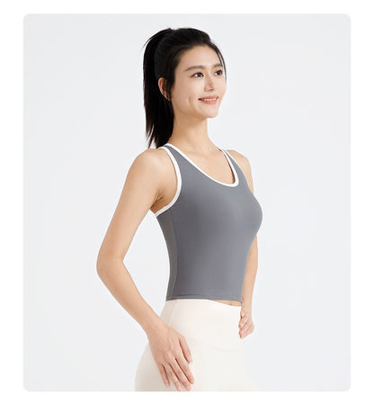 New Striped Ribbed Sports Tank for Women, Built-in Padded Bra, Slim Fit Beauty Back Design, Ideal for Fitness & Yoga