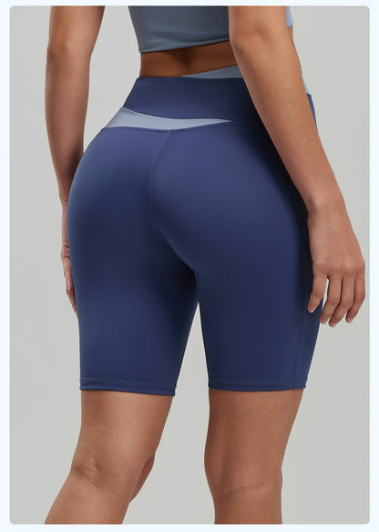 Color Block No VPL Yoga Shorts, High Elastic Slim Fit 5 Inch Biker Shorts for Fitness & Running